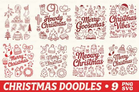 Christmas Doodles SVG Bundle for T-Shirt Designs & Graphics