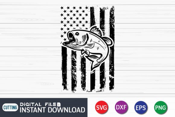 Fishing Distressed American Flag T-Shirt Graphics