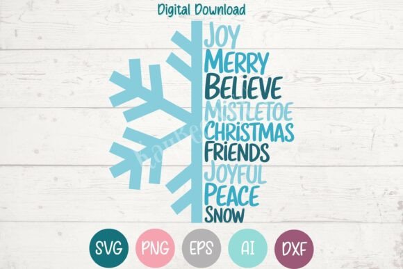 Half Snowflake with Christmas Words SVG for T-Shirt Designs and Graphics