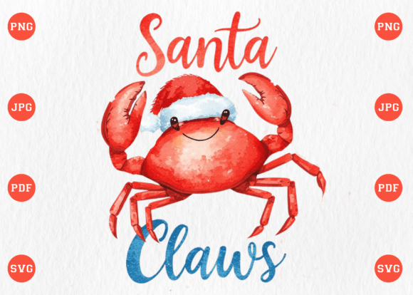 Santa Claws Crab Christmas in July PNG for T-Shirt Designs
