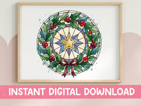 Stained Glass Christmas Holly Wreath