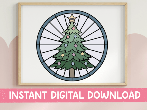 Stained Glass Christmas Tree Circle: Ideal for T-Shirt Designs and Graphics
