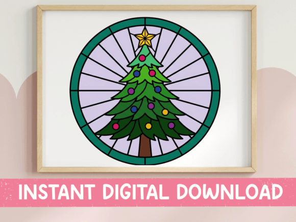 Teal Stained Glass Christmas Tree: A Bold T-Shirt Design Graphic