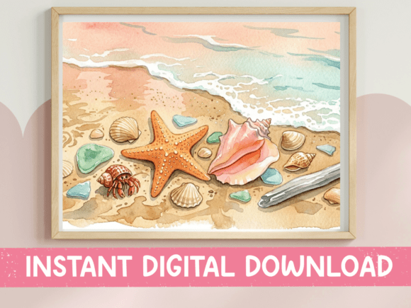 Watercolor Beach Shells and Starfish: A Graphic Asset for Coastal T-Shirt Designs
